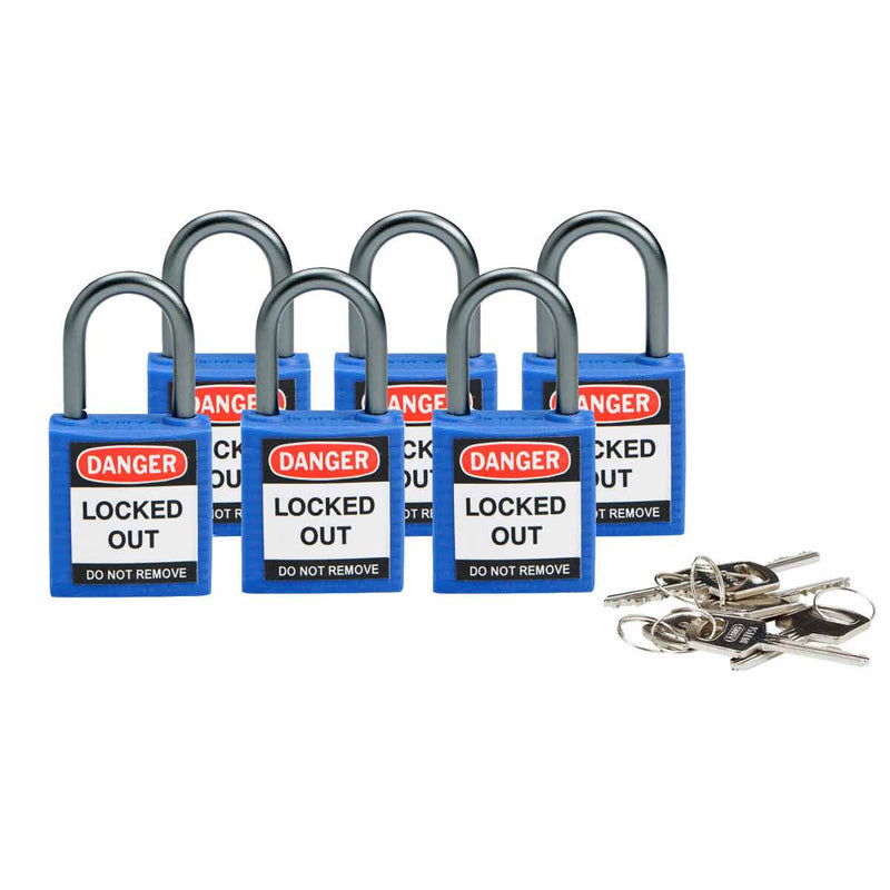 Brady 814114 Compact Safety Padlock 25mm Blue 6 Pack