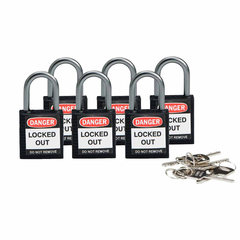 Brady 814115 Compact Safety Padlock 25mm Black 6 Pack