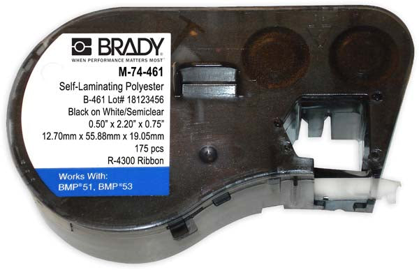 M-74-461 Brady Self-Laminating Polyester Black on White-Semiclear For BMP51-BMP53 Printers - Labelzone