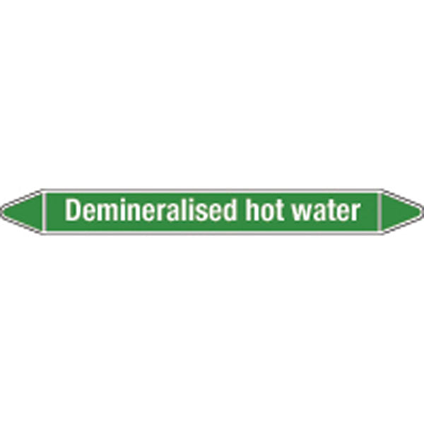 N009088 Brady White on Green Demineralised hot water Clp Pipe Marker On Card