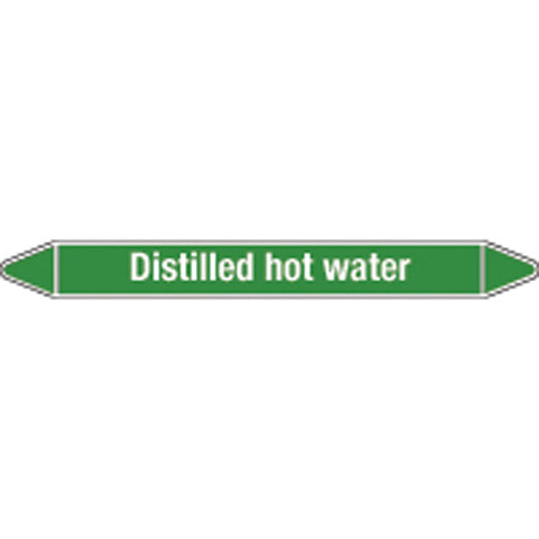 N009107 Brady White on Green Distilled hot water Clp Pipe Marker On Card